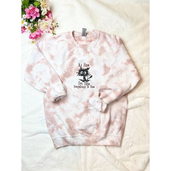 NEW Funny Cat Embroidery crewneck sweatshirt,Trendy sweatshirt, cat sweatshirt - Picture 2 of 9